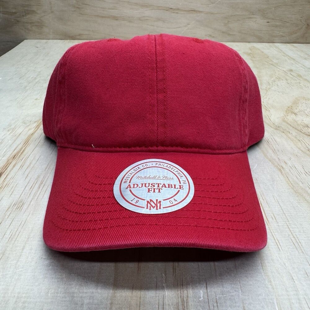 New Mitchell Ness Blank Basic Dad Hat Cap Red Adj… - image 1